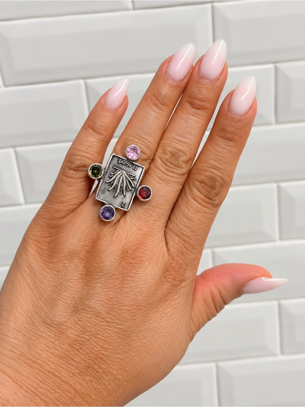 Sterling Silver 'El Agave' Multistone Ring with Purple and Pink Accents